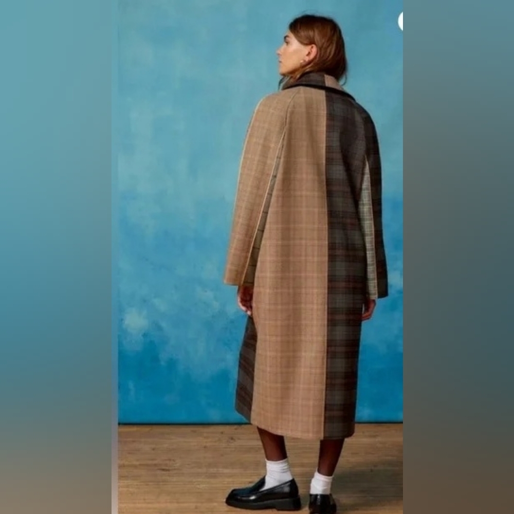 Urban Outfitters Plaid Oversize Trench Jacket in Tan and Brown Medium - Picture 2 of 13